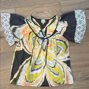 Anthropology Colorful Bohemian Blouse with Flared Sleeves